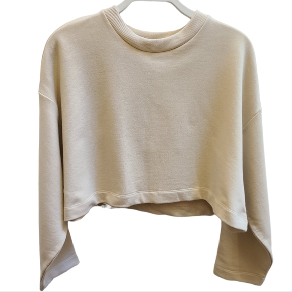 NWT Oak and Fort (Oak Refined) Organic Cotton Cropped Sweater in Oatmeal Size XS - Picture 4 of 11